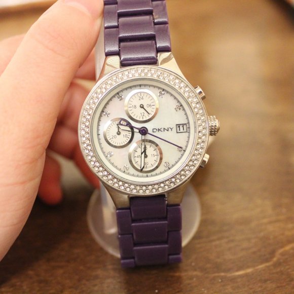 DKNY NY8101 Trendy Purple Band Ceramic Crystal Chronograph Women\'s Watch main image 7